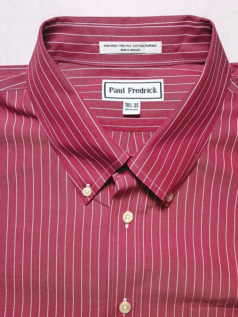 Paul Frederick Two Ply Cotton Pinpoint Dress Shirt 3XL 18.5-35 Red Stripes